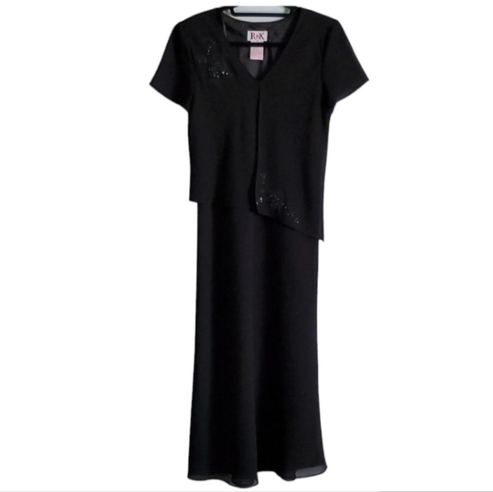 R&K Vintage Black Short Sleeve Formal Maxi Dress